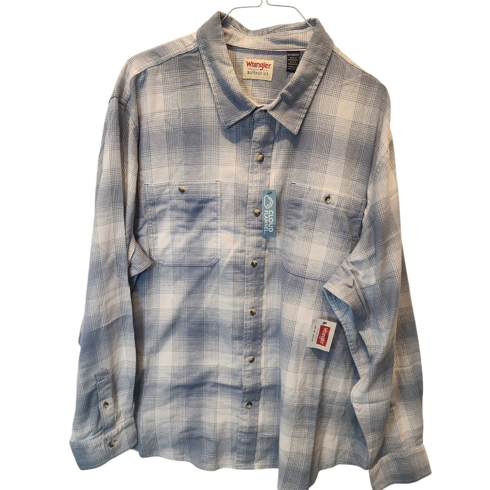 Wrangler Authentics Mens Cloud Flannel Plaid Long Sleeve Shirt‎ 3XL Blue White